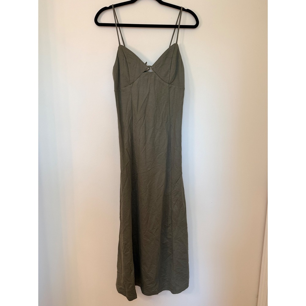 MNG Mango Olive Green Midi Dress Spaghetti Strap Lace Up Back Size 6 Small